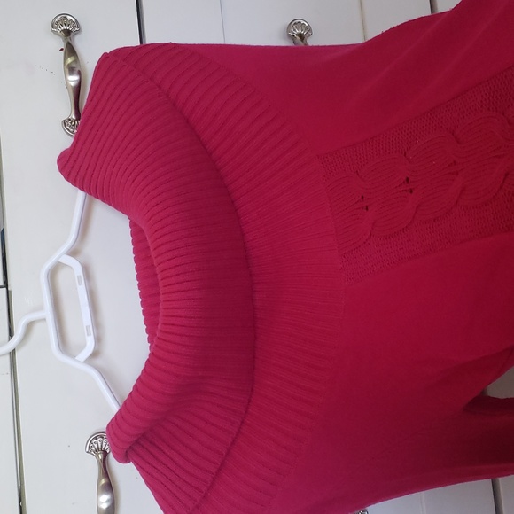 Long Fuchsia Cowl Neck Knit Sweater - Picture 3 of 6
